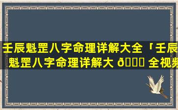 壬辰魁罡八字命理详解大全「壬辰魁罡八字命理详解大 🐕 全视频」